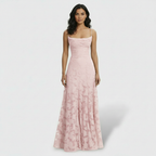 Women's Floral Open-Back Maxi Party Dress - Pink