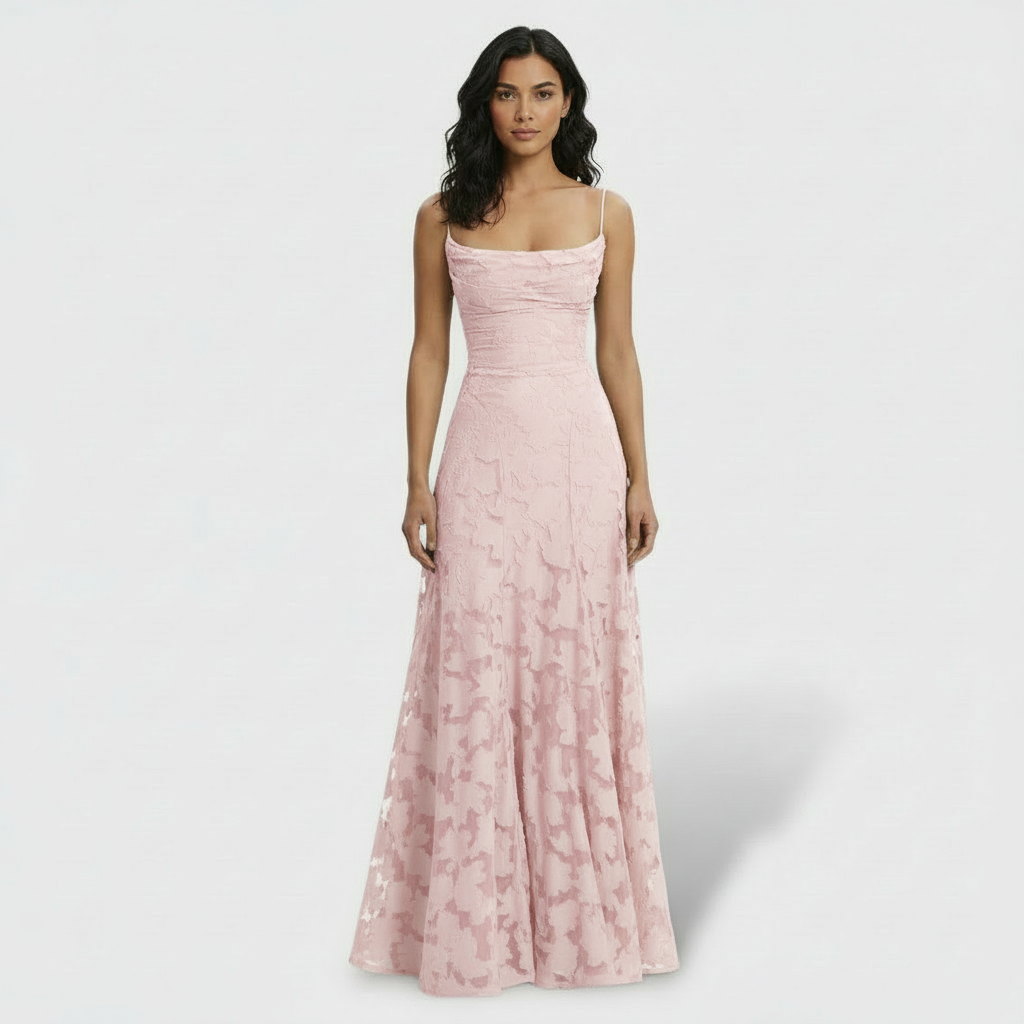 Women's Floral Open-Back Maxi Party Dress - Pink