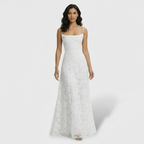 Women's Floral Open-Back Maxi Party Dress - White