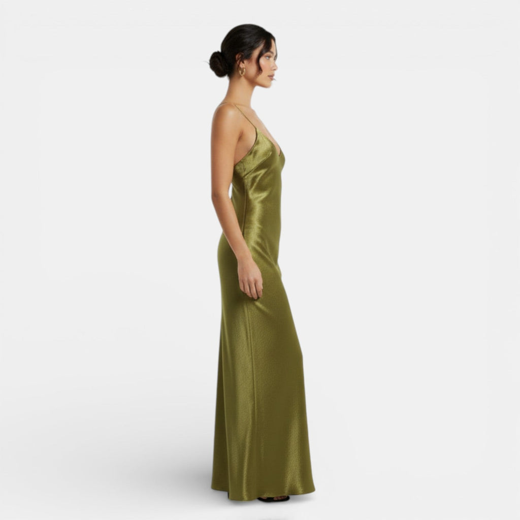 Women's Olive Green Satin Slip Dress