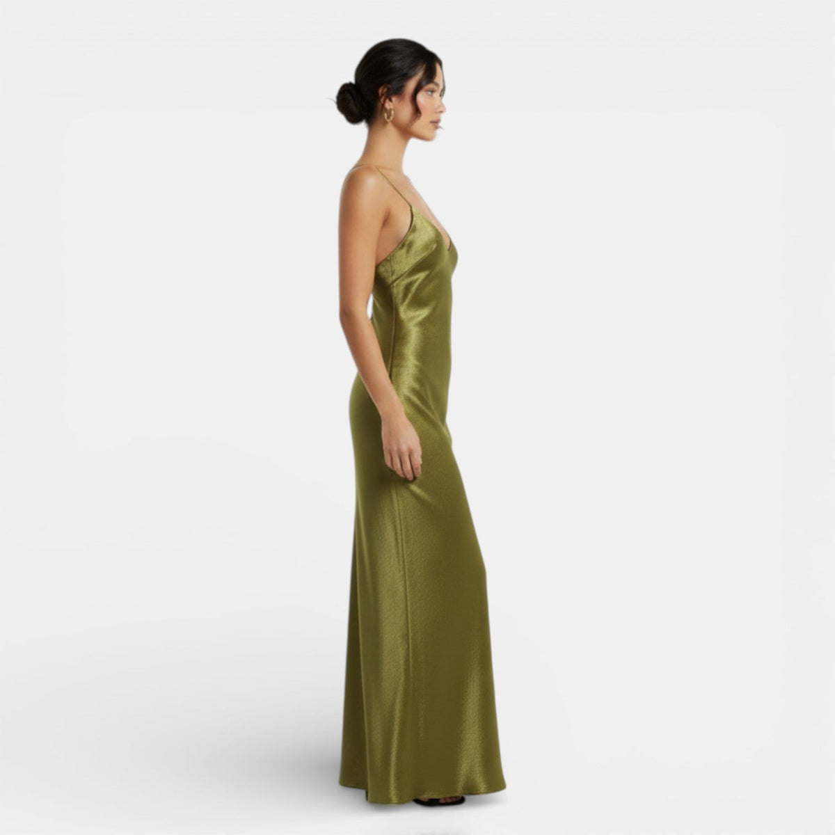 Women's Olive Green Satin Slip Dress
