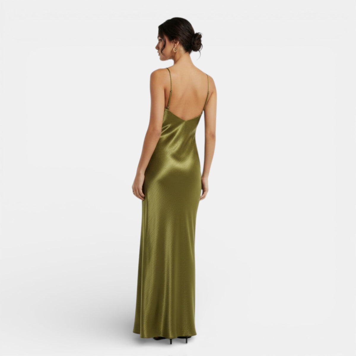 Women's Olive Green Satin Slip Dress