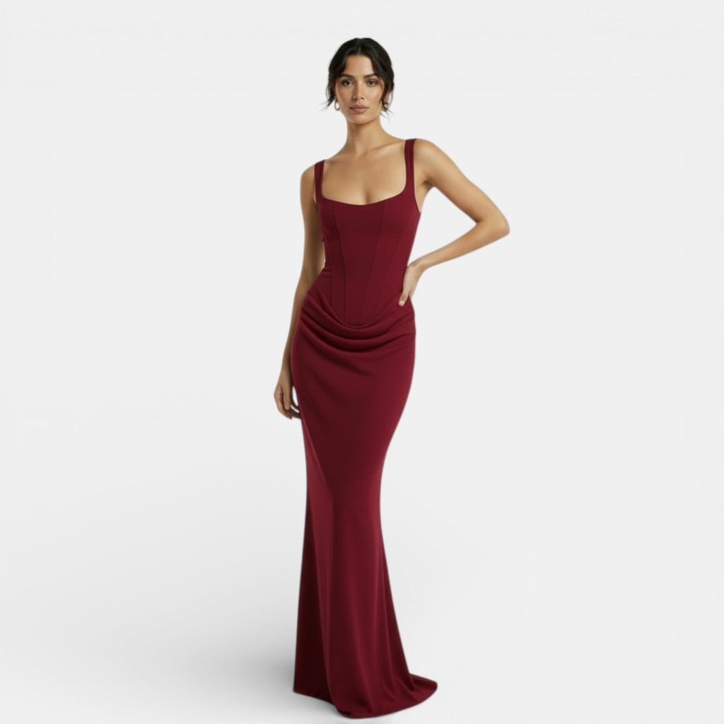 Women's Fitted Open-Back Dress - Wine Red
