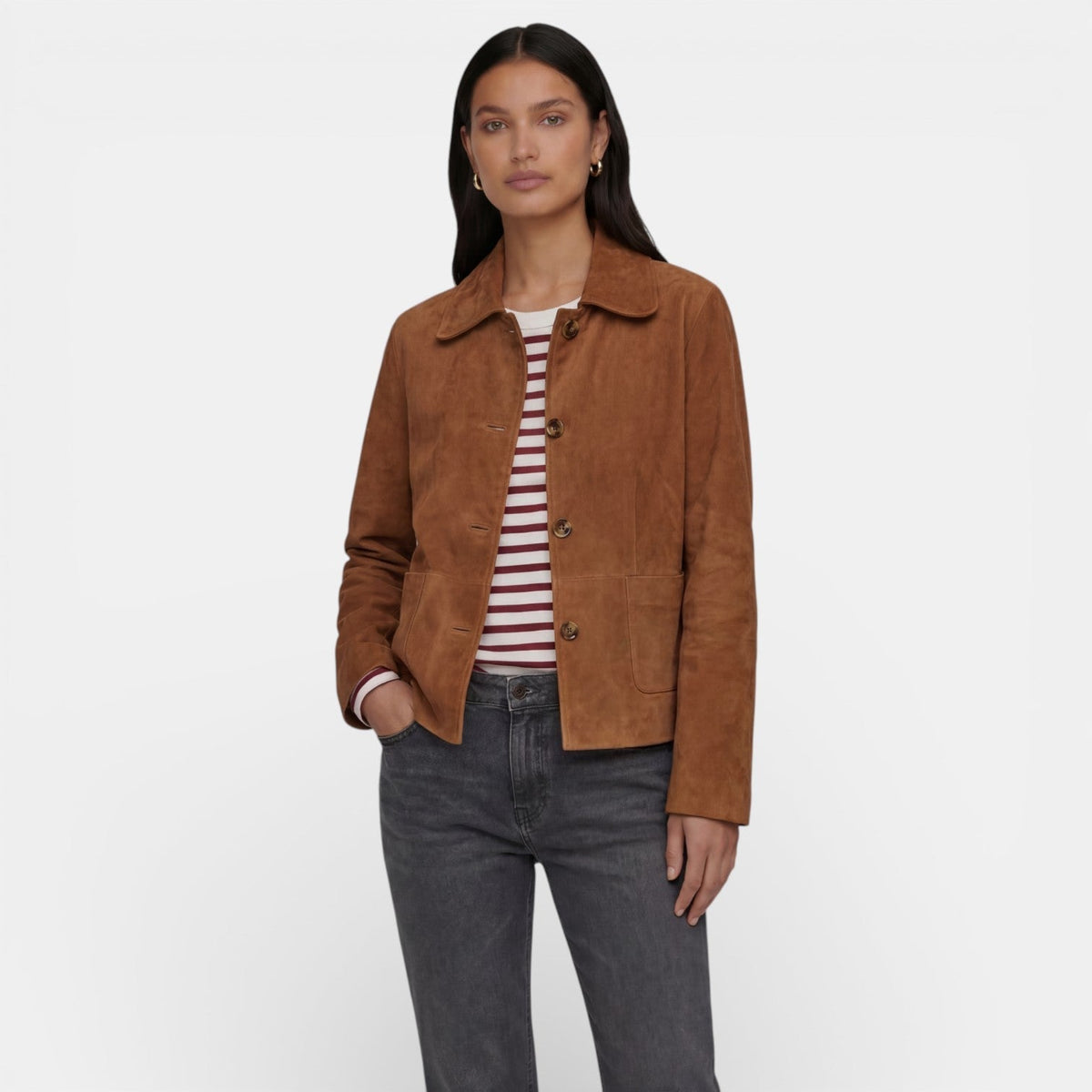 Women's Brown Suede Jacket for Fall - Brown
