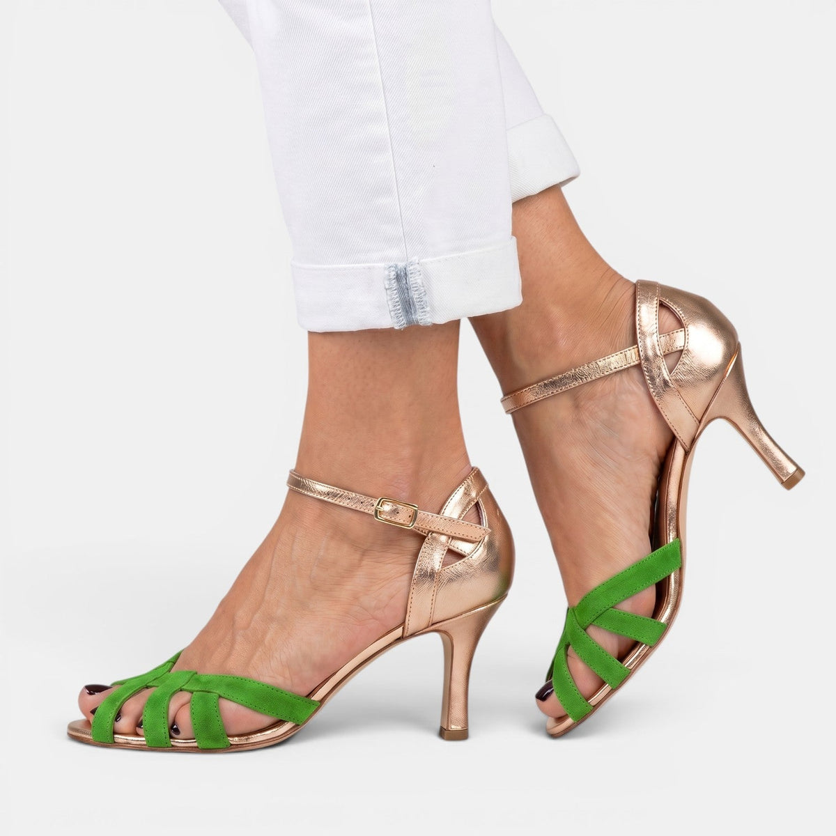 Women's Comfortable Heeled Sandals - Green