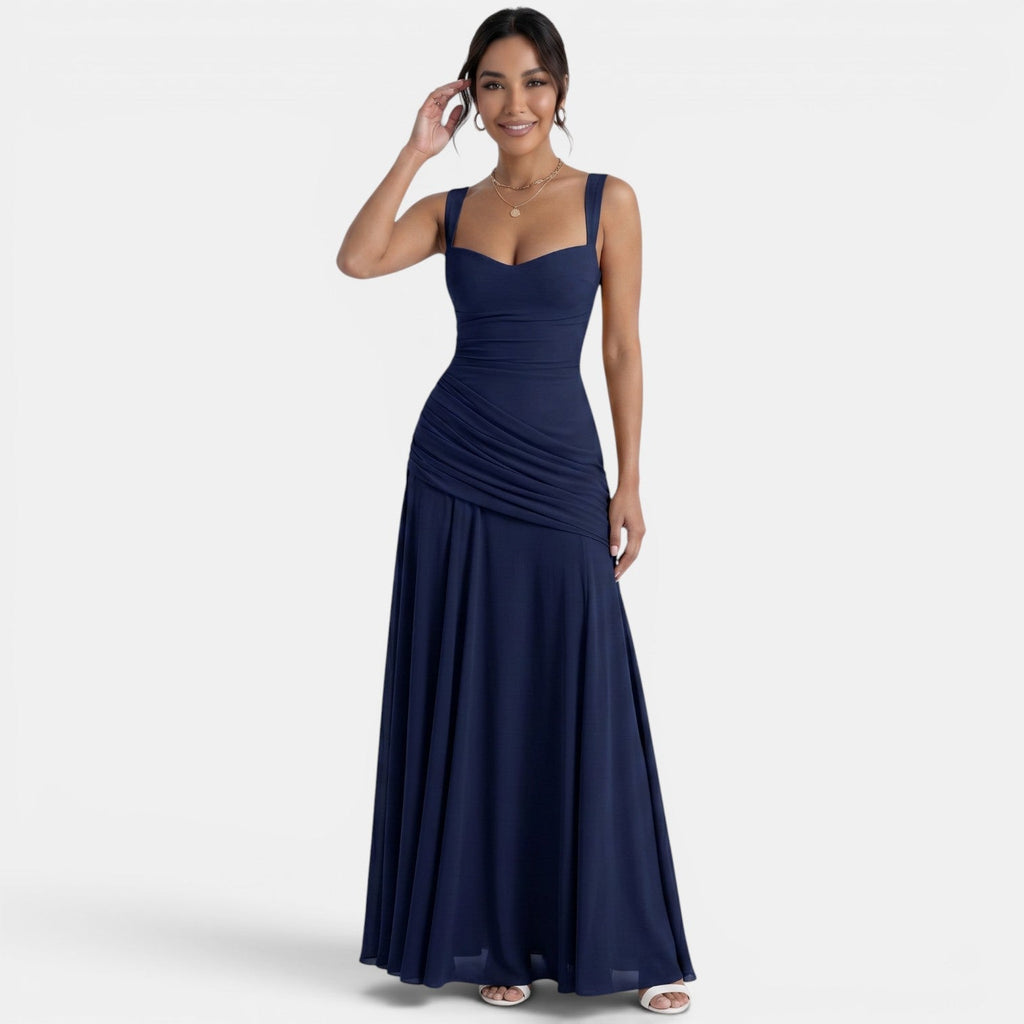 Women's Elegant Wedding Guest Maxi Dress - Navy Blue
