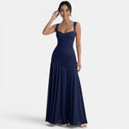 Women's Elegant Wedding Guest Maxi Dress - Navy Blue