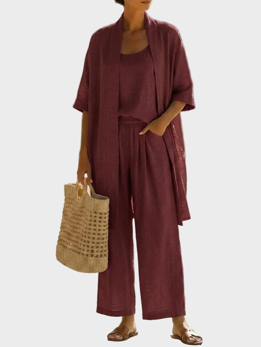 Women's Relaxed Fit Three-Piece Linen Set