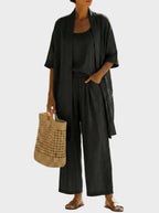 Women's Relaxed Fit Three-Piece Linen Set
