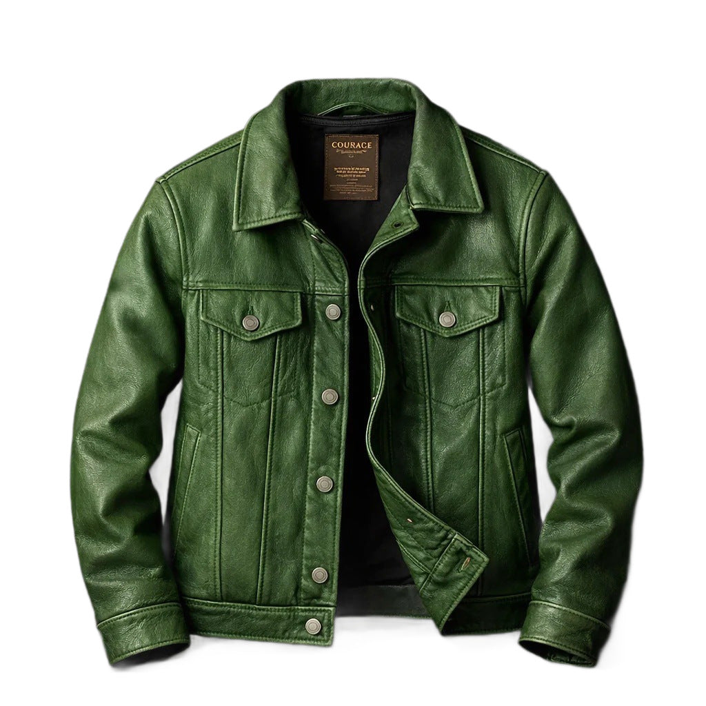 Men's Faux Leather Jacket with Retro Lapel