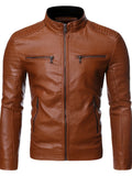 Men's Zip-Up Biker Jacket Plus Size - Yellow