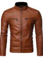 Men's Zip-Up Biker Jacket Plus Size - Yellow
