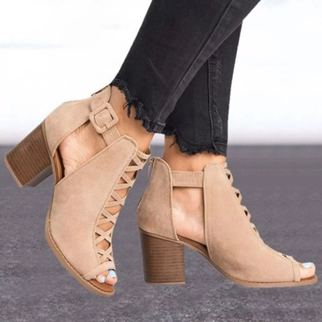 Women's Peep-Toe Block Heel Sandals - Apricot