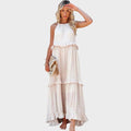 Women's Sleeveless Ruffle Trim Dress - Beige