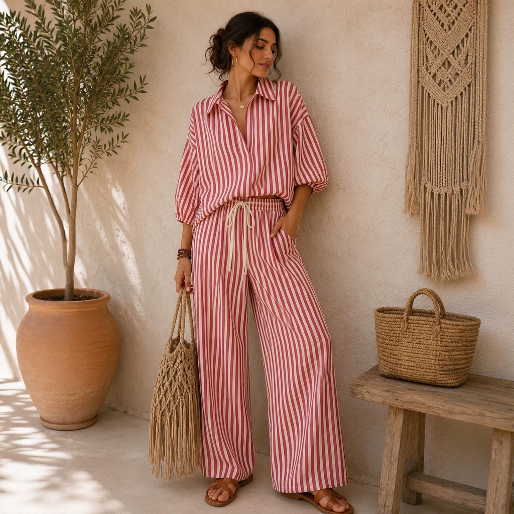 Women's Striped Shirt and Pants Set