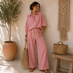 Women's Striped Shirt and Pants Set
