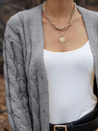 Women's Chunky Cable Knit Button-Up Cardigan