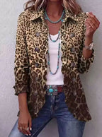 Women's Pleated Ruffle Office Blazer - Yellow Leopard Print