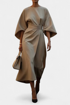 Women's Lantern Sleeve Fitted-Waist Dress - Khaki
