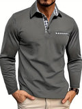 Men's Long Sleeve Cotton Polo Shirt - Gray