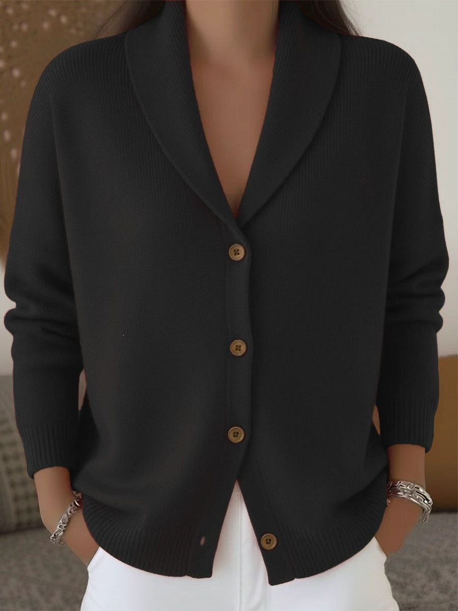 Women's Soft Knit Lapel Cardigan - Black