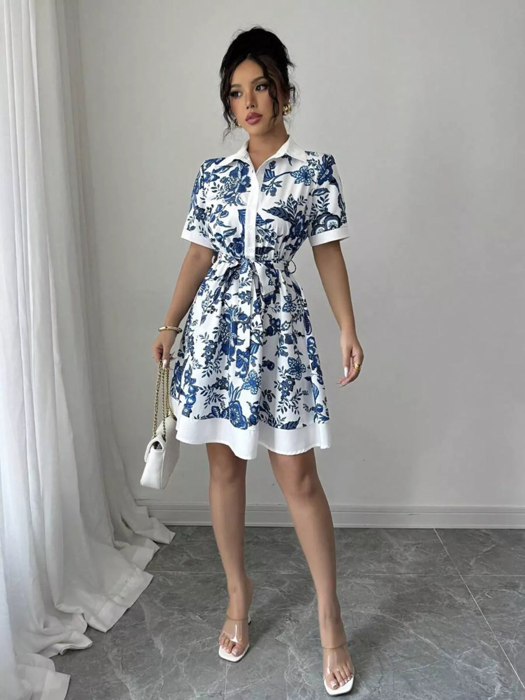 Women's Printed Button-Front Mini Dress