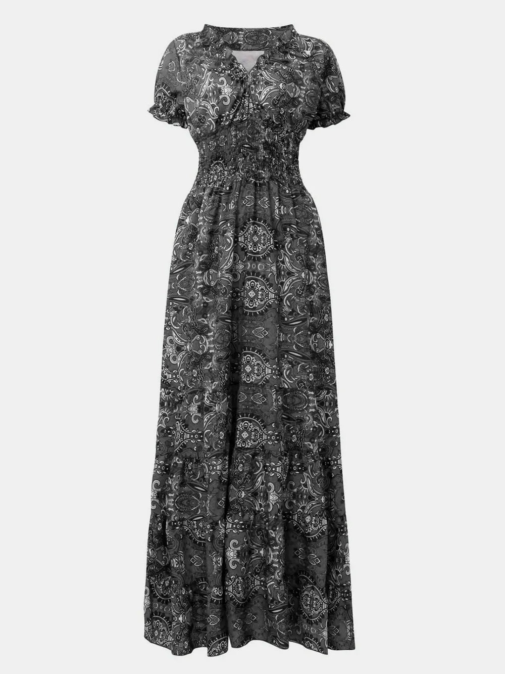 Women's Plus Size Short Sleeve V-Neck Printed Dress with Ruched Detail