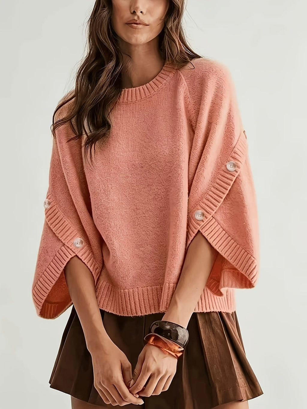 Women's Wool Crew Neck Sweater - Peach
