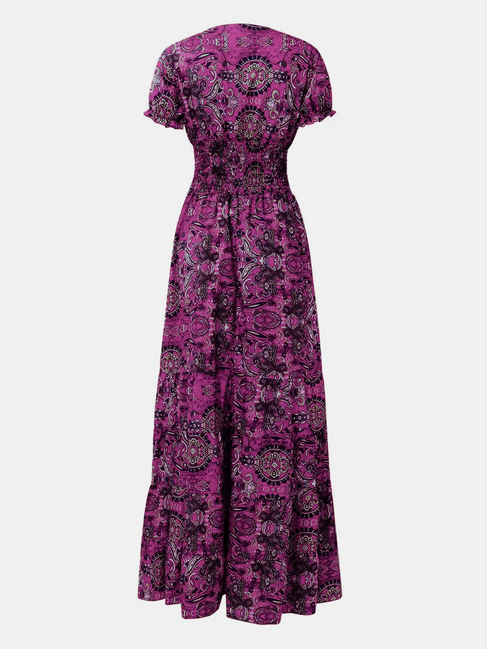 Women's Plus Size Short Sleeve V-Neck Printed Dress with Ruched Detail