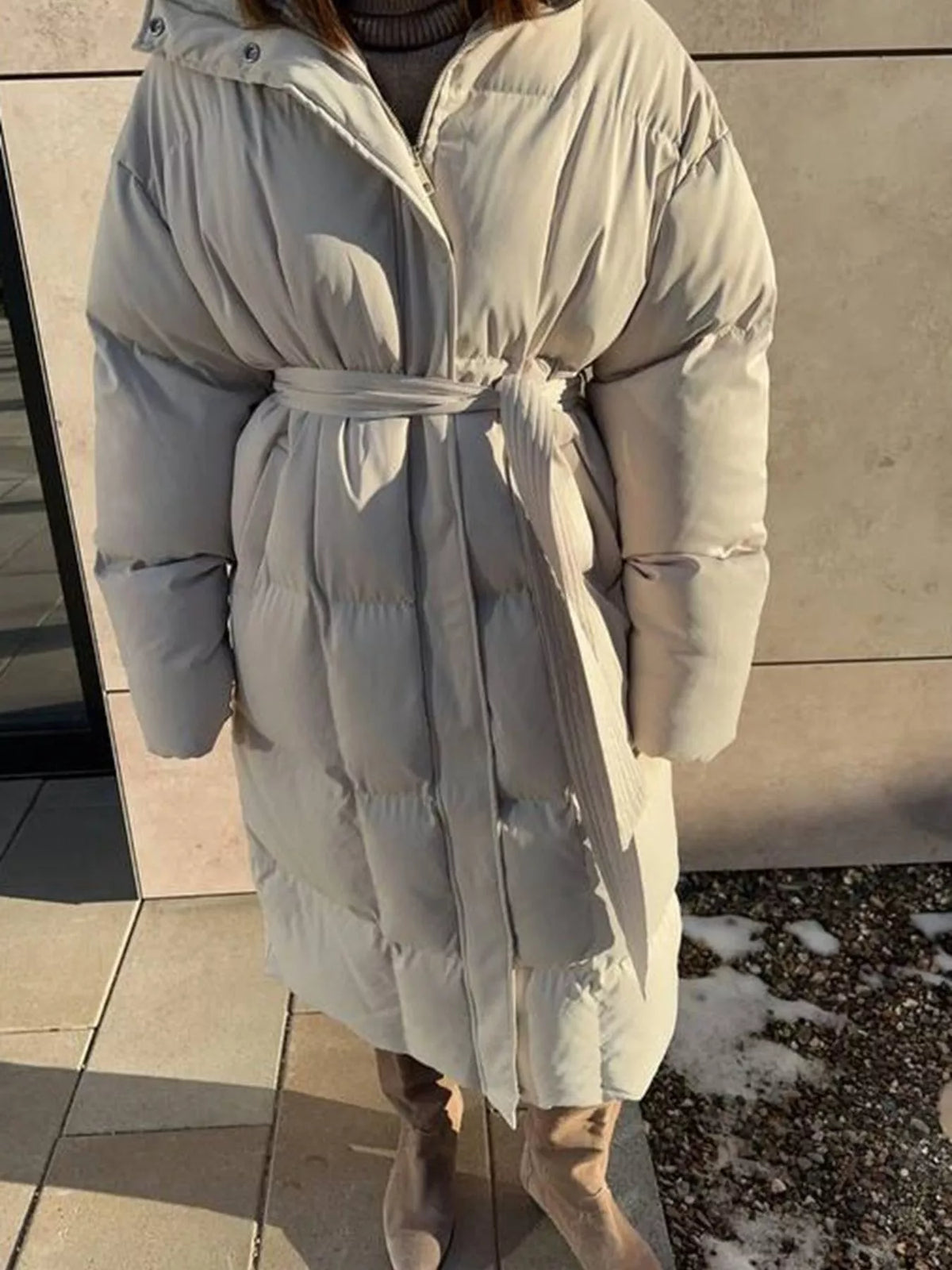 Women's Long Belted Puffer Coat