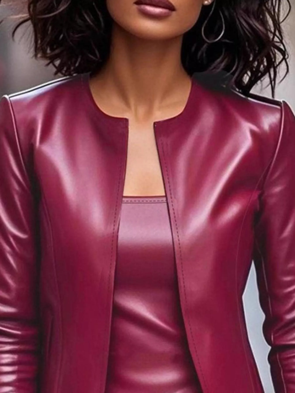 Women's Open Leather Jacket and Elegant Dress Set