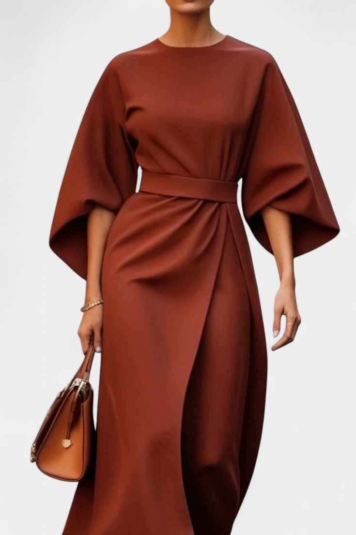 Women's Lantern Sleeve Fitted-Waist Dress - Orange