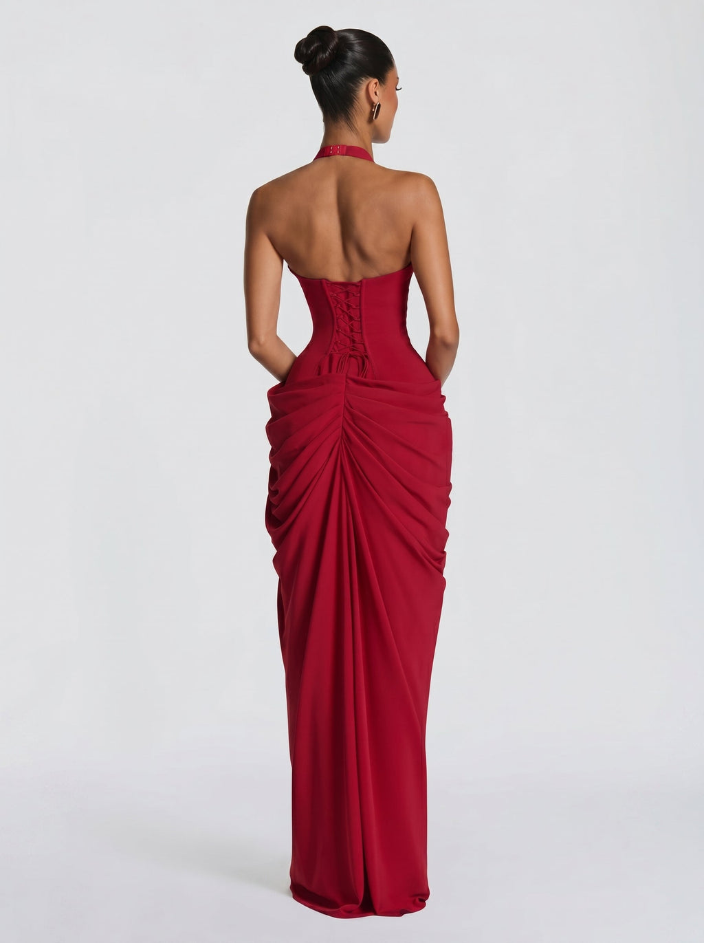 Women's Halter Neck Wedding Guest and Party Maxi Dress with Side Slit