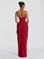 Women's Halter Neck Wedding Guest and Party Maxi Dress with Side Slit