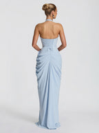 Women's Halter Neck Wedding Guest and Party Maxi Dress with Side Slit