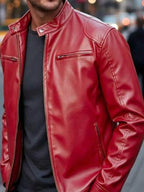 Men's Zip-Up Biker Jacket Big and Tall - Deep Red