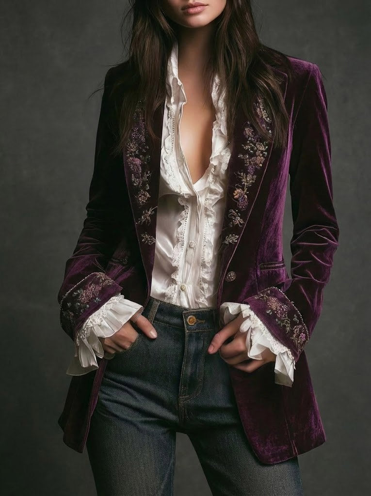 Women's Elegant Vintage Long Jacket - Purple