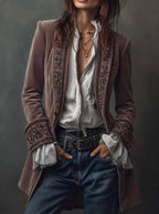 Women's Elegant Vintage Long Jacket - Pink