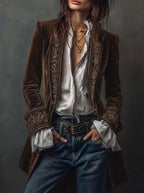 Women's Elegant Vintage Long Jacket - Camel