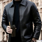Men's Zip-Up Leather Moto Jacket