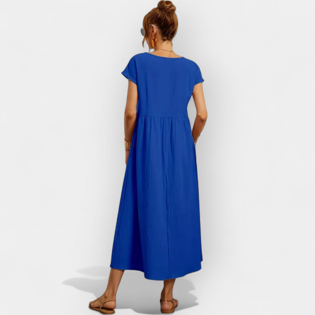 Women's Casual Short Sleeve Midi Dress with Pockets
