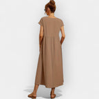 Women's Casual Short Sleeve Midi Dress with Pockets