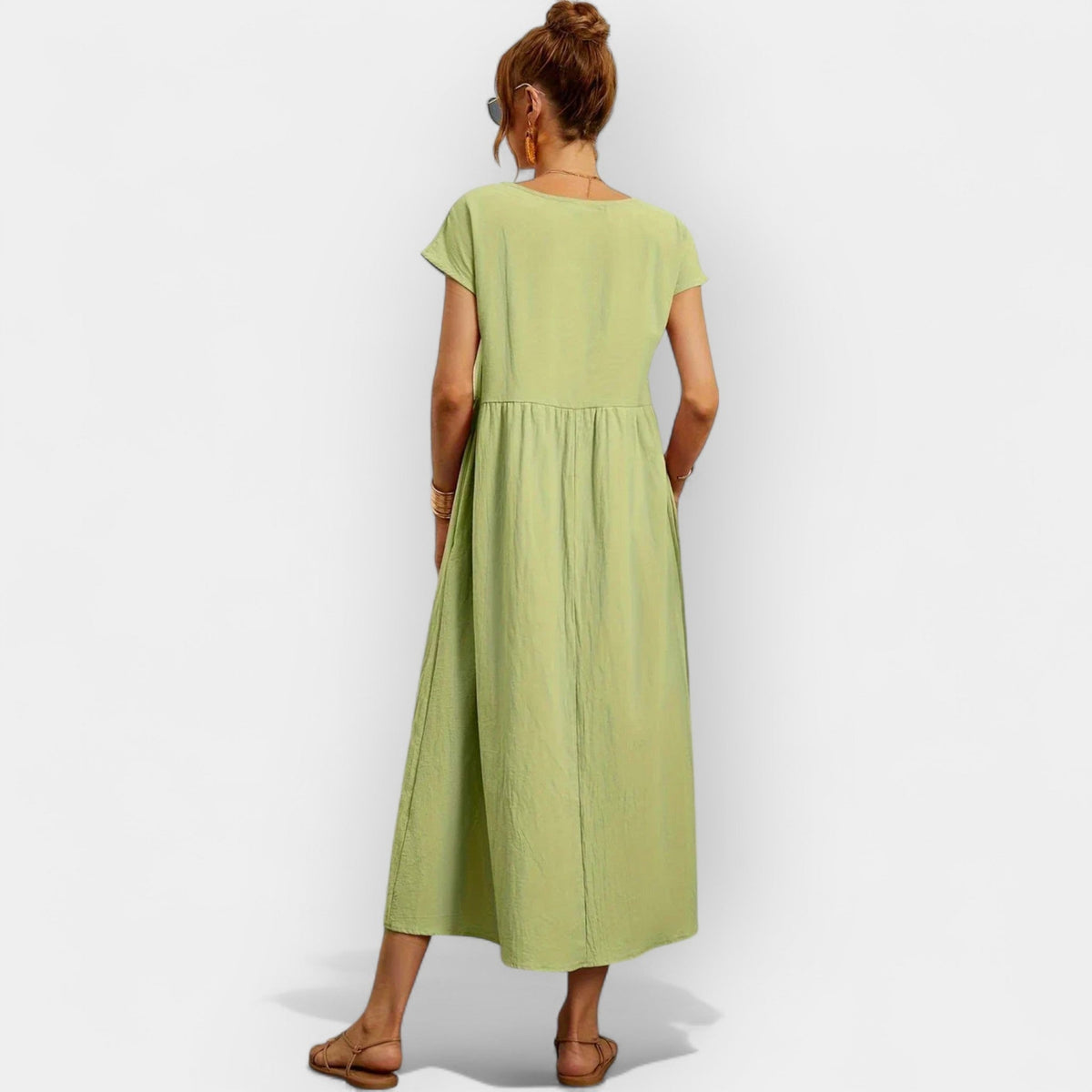 Women's Casual Short Sleeve Midi Dress with Pockets
