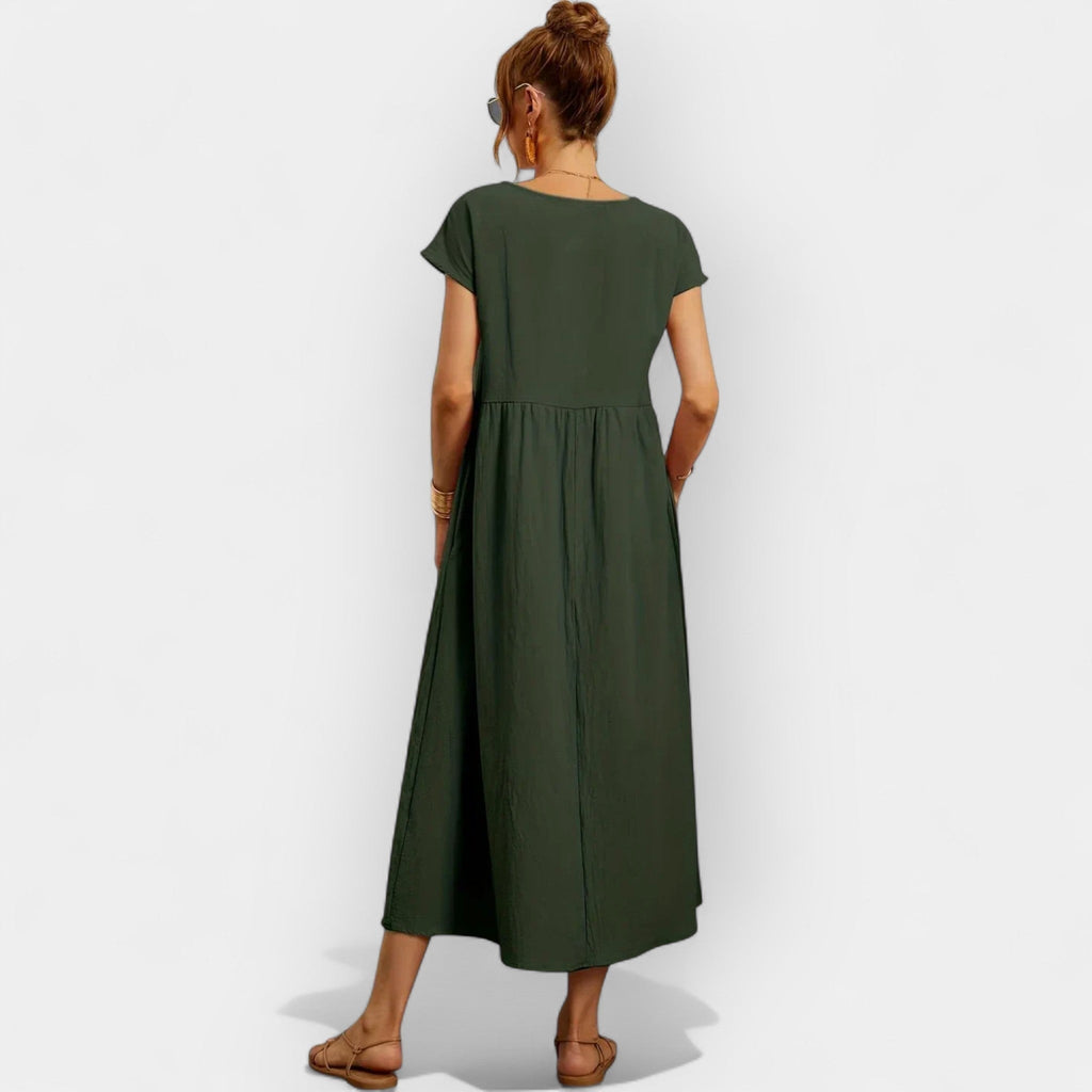 Women's Casual Short Sleeve Midi Dress with Pockets