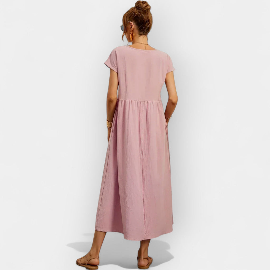 Women's Casual Short Sleeve Midi Dress with Pockets