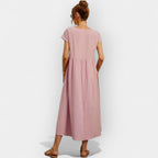 Women's Casual Short Sleeve Midi Dress with Pockets