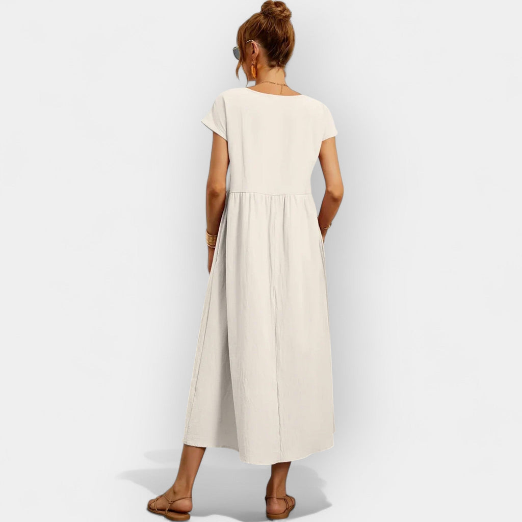 Women's Casual Short Sleeve Midi Dress with Pockets