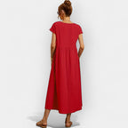 Women's Casual Short Sleeve Midi Dress with Pockets