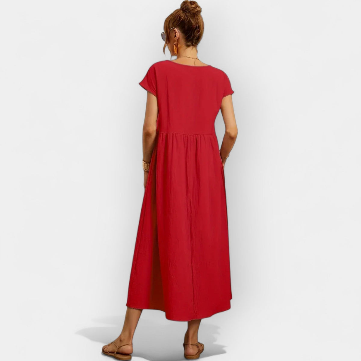 Women's Casual Short Sleeve Midi Dress with Pockets