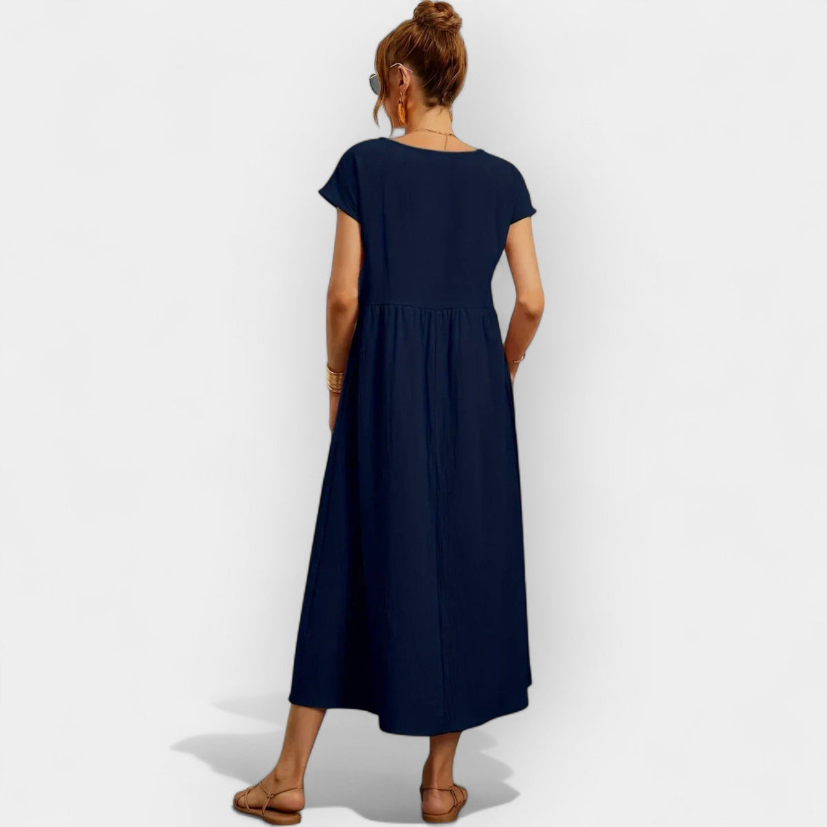 Women's Casual Short Sleeve Midi Dress with Pockets